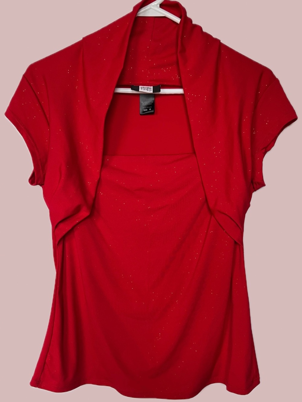 Studio 1940 Red Glitter Shimmer Top Women’s Medium Y2K Party Top Shoulder Shrug